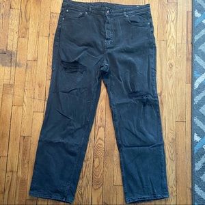 H&M button fly high waisted grey-black ripped straight jeans